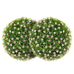 2 Pieces 17.5 Inch Topiary Balls Artificial Plant with Pink Flowers