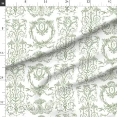 Various Fabrics by the Yard or Fat Quarter Green Damask Toile And White Romantic Rococo French Regency Georgian Custom Printed Fabric by Spoonflower