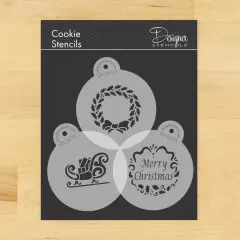 Holiday Christmas Greetings Cookie Stencils | C385 by Designer Stencils | Cookie Decorating Tools | Baking Stencils for Royal Icing, Airbrush, Dusting Powder | Reusable Plastic Food Grade Stencil for Cookies | Easy to Use & Clean Cookie Stencil