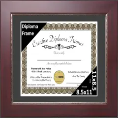 8.5x11-inch Matted Mahogany Diploma Frame with Printed Gold Relief with Self Standing Easel and Installed Wall Hangers