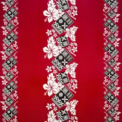 1 Yard Hibiscus Tropical Leaf Tapa Border Print Polyester Fabric for Dresses and Apparel, 45 Inch Width Red