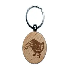 Happy Excited Crow With Treasure Coin Engraved Wood Round Keychain Tag Charm