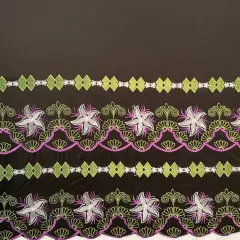 1 Yard Plumeria Flower Embroidered Double Border Fabric, 100% Polyester 56 Inches Width Black