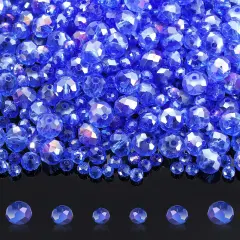 600 Pcs Crystal Glass Beads for Jewelry Making Bulk Faceted Gemstone Rondelle Loose Beads for Bracelet DIY Crafts 8 mm, 6 mm, 4 mm(Blue AB Color)