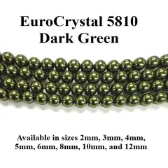 Dark Green EuroCrystal 5810 Round Pearls - 2mm, 3mm, 4mm, 5mm, 6mm, 8mm, 10mm, and 12mm - Strands - Made in Austria
