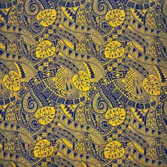 1 Yard Traditional Polynesian Tapa Monstera Leaves Design Soft Polyester Fabric 45 Inch Yellow/Navy