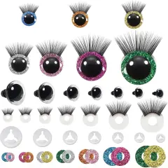 28pcs Plastic Safety Eyes 12mm to 30mm Glitter Safety Eyes with Washers and Black Eyelashes