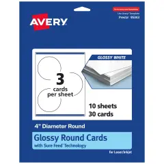 Avery Glossy White Round Cards, 4" Diameter Round