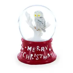 White Owl Perched on Red Base Mini Water Snow Globe