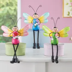 Collections Etc Hand-Painted Firefly Sitters with Posable Legs - Set of 3