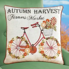 Collections Etc Autumn Harvest Farmers Market Bicycle 3D Floral Accent Pillow