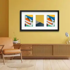 Black Frame for 3 Pictures, 21&frac34;x11" &ndash; Horizontal/Vertical, Easy No-Nail Hanging!