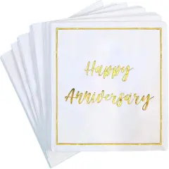 50 Pack Gold Foil Happy Anniversary Cocktail Napkins