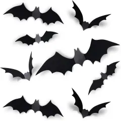 60PCS Halloween Bats Decoration, 4 Different Sizes Realistic PVC Black 3D