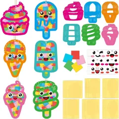 24 Sets Summer Ice Cream Suncatchers Craft Kits Summer Sweet Candy Tissue Paper Craft DIY Suncatchers Decoration