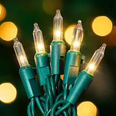 Clear Christmas String Lights 50 Count 13Feet - Warm White &Green Wire