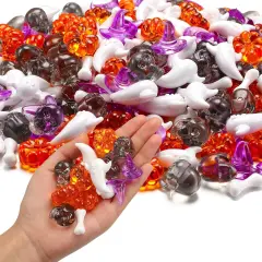 120 Pcs Mini Acrylic Pumpkin - Witch Hats Skull Head Skeleton Bones Cute Ghost