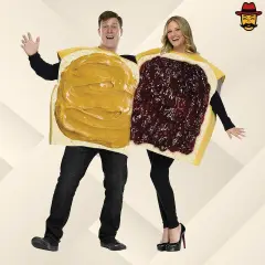 Adult Peanut Butter and Jelly Couples Costume Set Unisex Foam Bread Tunics Funny Halloween Outfit