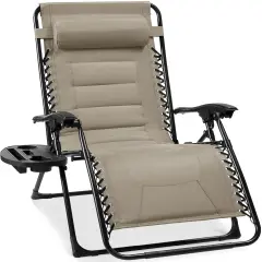 Best Choice Products Oversized Padded Zero Gravity Chair, Folding Outdoor Patio Recliner w/ Side Tray Dune