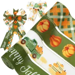 4 Rolls Fall Pumpkin Truck Plaids Ribbon