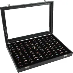Ring Display Case Jewelry Organizer Box with Transparent Lid