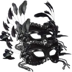 Venetian Mask Black Beaded Half Face