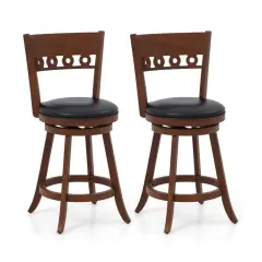 Set of 2 Swivel Bar Stools with Rubber Wood Frame, Cushioned Seat, Adjustable Height, Modern Design