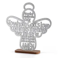 12pcs Wooden Centerpiece Cross Guardian Angel Baby Wings Silver
