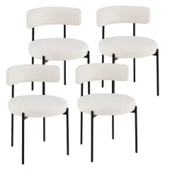 Boucle Dining Chair with Curved Backrest and Metal Legs Set of 4-White