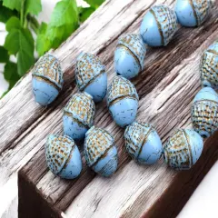 *8* 10x12mm Bronze Washed Opaque Pacific BlueAcorn Oval Beads
