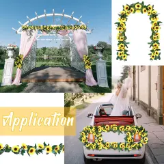 24 Pcs Artificial Sunflower Garland Decor 7.5ft Per Pcs Silk Hanging Sunflowers Vine Yellow Flower Garland Faux Sunflower Wall Decor for Wedding Table Garden Craft Party Decoration, 177.2 Feet Total