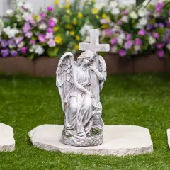 Northlight Angel With Cross Memorial Statue - 13" Ivory