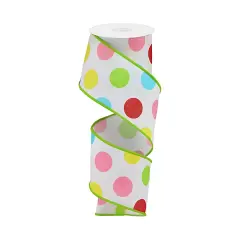 2.5" Multi Polka Dots on Royal Ribbon: White/Green (10 Yards)