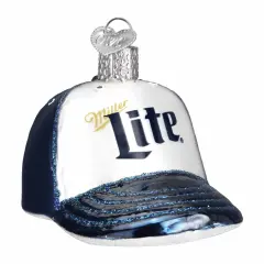 Old World Christmas 2.5 Inch Miller Lite Baseball Cap Tree Ornament , Ornament Beer Blue