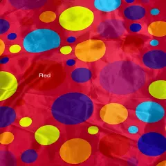 1 Yard Multicolor Polka Dot Satin Fabric Red Background Lightweight Semi Shiny Polyester 58 Inch Width