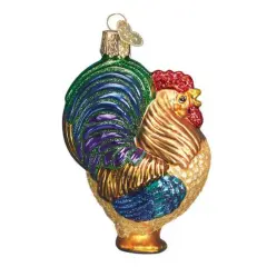 Old World Christmas 3.5 Inch Rooster Christmas Tree Ornament , Midnight Crow Mass Multicolored