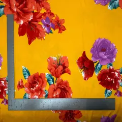 1 Yard Techno Crepe Knit Fabric Floral Design Soft Stretch 58"-60" Width Mustard