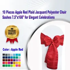 10 Pieces Apple Red Plaid Jacquard Polyester Chair Sashes 7.5"x108" for Elegant Celebrations