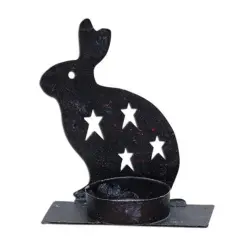 Black Metal Rabbit Tealight Holder and Star Cutouts