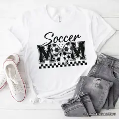 Soccer Mom Coquette Bow Retro T-Shirt, Stylish Game Day White Tee for Trendy and Proud Sports Mothers