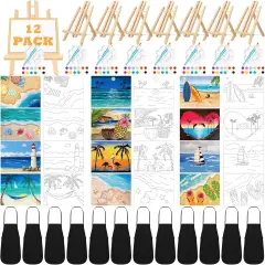 12 Sets Pre Drawn Canvas Painting Kit with Easels - 8x10 Inches (Beach)