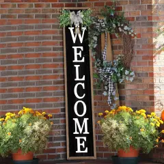 Outdoor Welcome Sign for Front Porch (Wood Black Color)