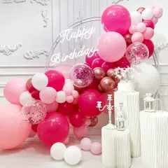 150pcs Hot Pink and White Confetti Balloons (Pink)