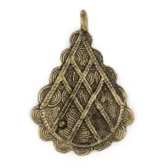 The Bead Chest Antiqued Brass Baule Pyramid Pendant 67x48mm Ivory Coast African Large Hole Handmade