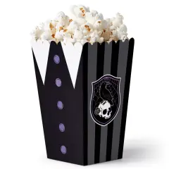 Big Dot of Happiness Goth Girl Popcorn Boxes, Black and Purple Halloween or Gothic Birthday Party Favor Treat Boxes - Set of 12