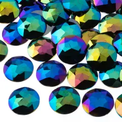 John Bead 20mm Round Acrylic Flat Back Rhinestones, 200pcs Black AB