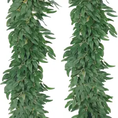 Artificial Willow Leaves Vine Twigs 2Pcs 6Ft Fake Hanging Plant Silk Willows Leaf Ivy Garland Faux Italian Ruscus Greenery Decor for Indoor Outdoor Wedding Arch Jungle Beach Birthday Party Home Garden