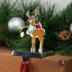 Northlight Reindeer Wearing Wreath with Cardinal Christmas Stocking Holder - 4.75" Brown