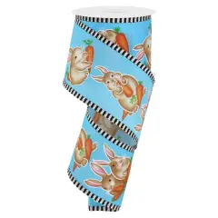 2.5" Bunnies Carrots Stripe Ribbon: Blue (10 Yards)