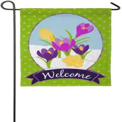 Springtime Crocus Spring Garden Flag 2 Sided Burlap Welcome